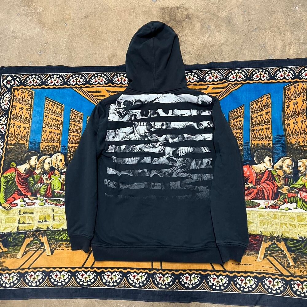 MMA elite skull hoodie Size medium Sherpa Lined Fur Hood Punk Skater Grunge y2k - Picture 5 of 7